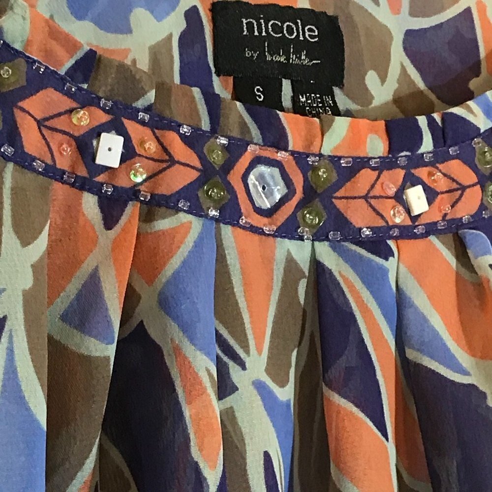 Nicole Miller Psychedelic Prairie Top Blouse Sheer Hippie Bohemian Size Small - Picture 5 of 8